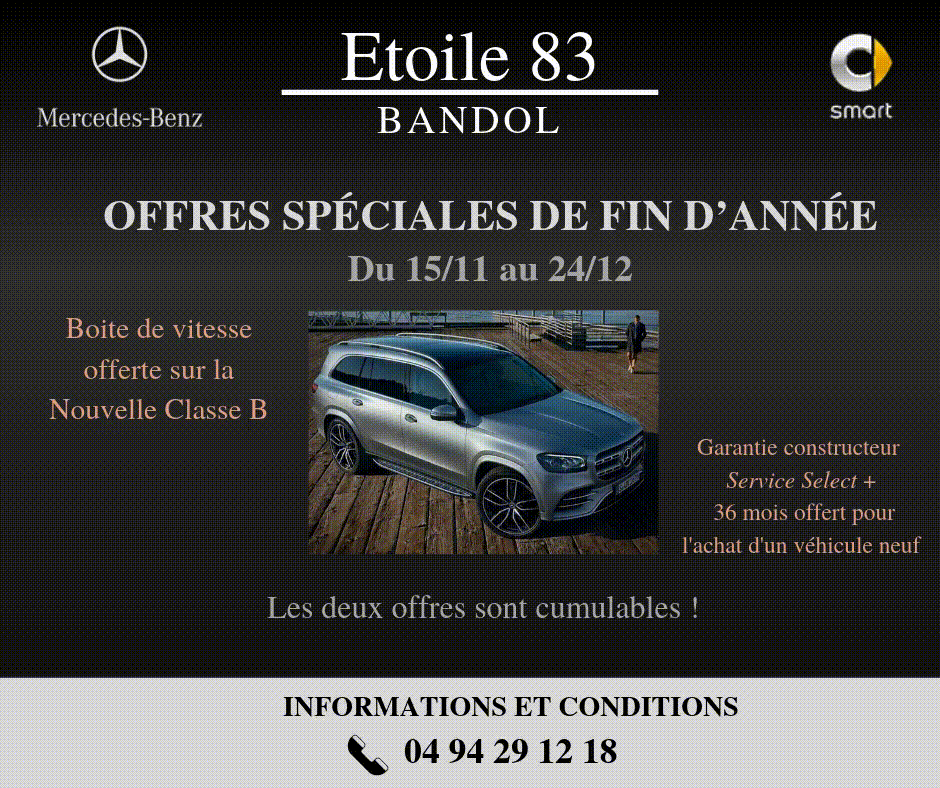 Offre speciale fin d'annee - achat classe B neuve = 1 boite de vitesse offerte - Etoile 83 - Bandol - Sanary - 83